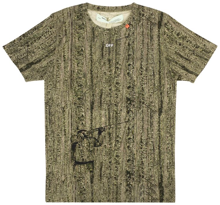 Off White Real Camo Logo T Shirt Green