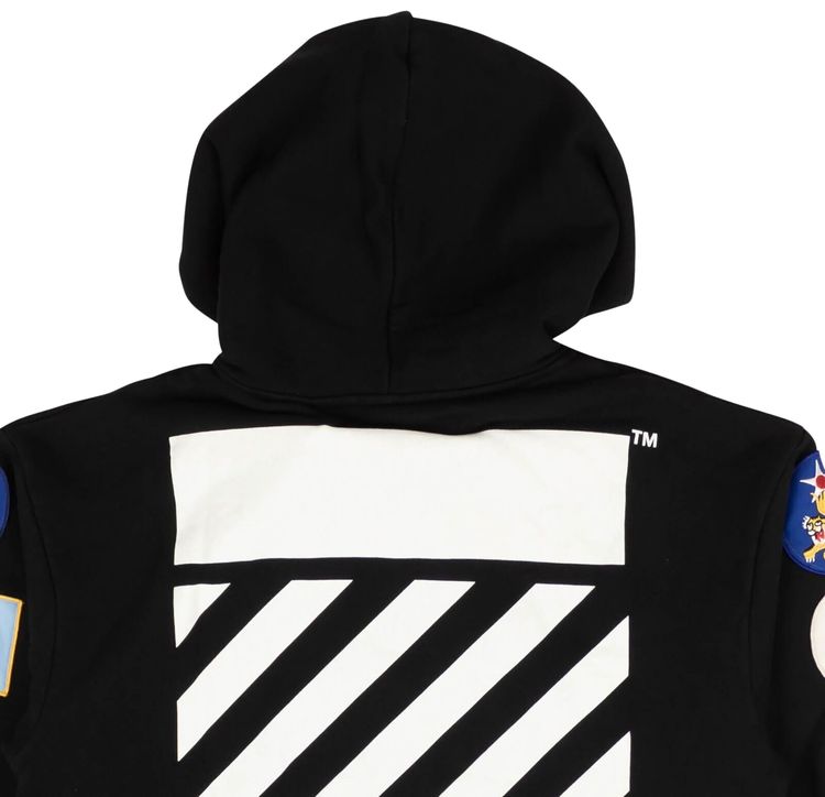 Off White Patches Zip Up Hoodie Black
