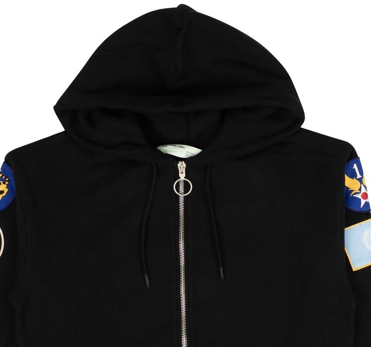 Off White Patches Zip Up Hoodie Black