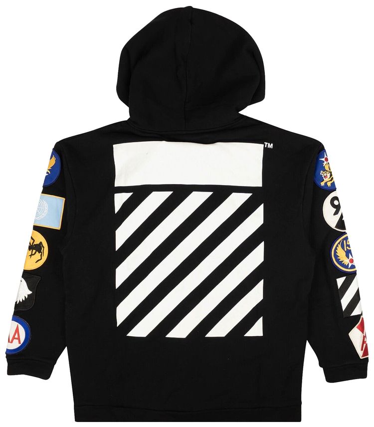 Off White Patches Zip Up Hoodie Black