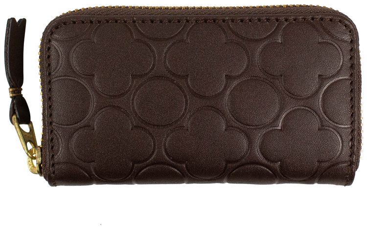 Comme des Garcons Leather Embossed Clover Coin Purse Brown