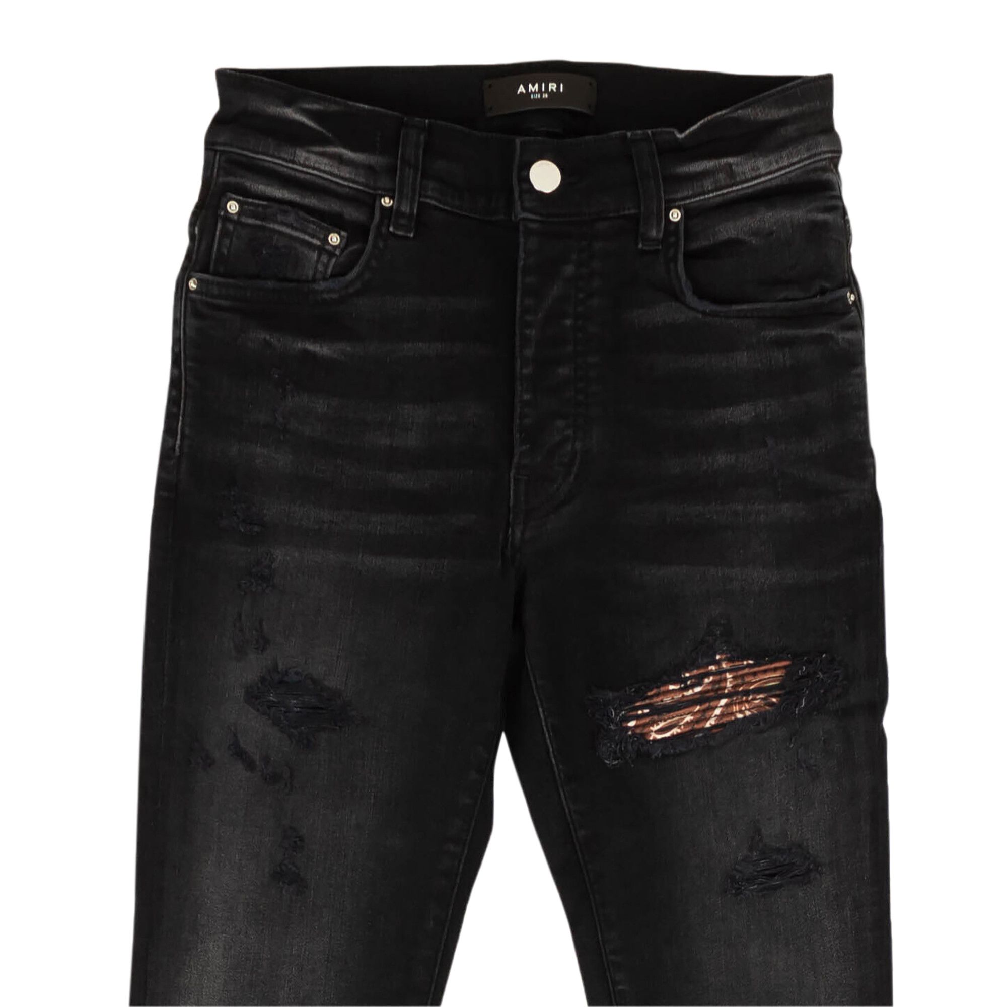 Buy Amiri Distressed MX1 Bandana Skinny Jeans 'Black Buy Amiri Distressed MX1 Bandana Skinny Jeans 'Black