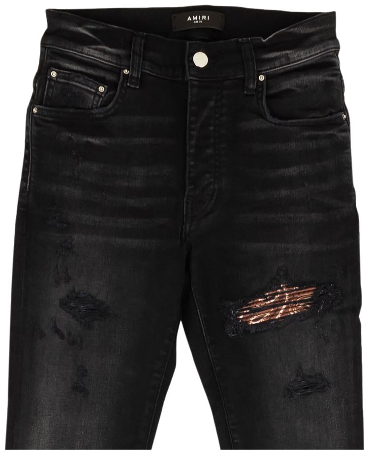 Amiri Distressed MX1 Bandana Skinny Jeans Black