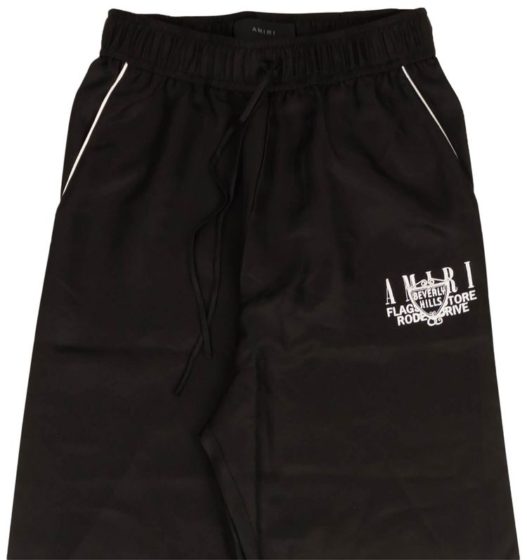 Amiri Beverley Hills Embroidered Silk Pajama Pants Black
