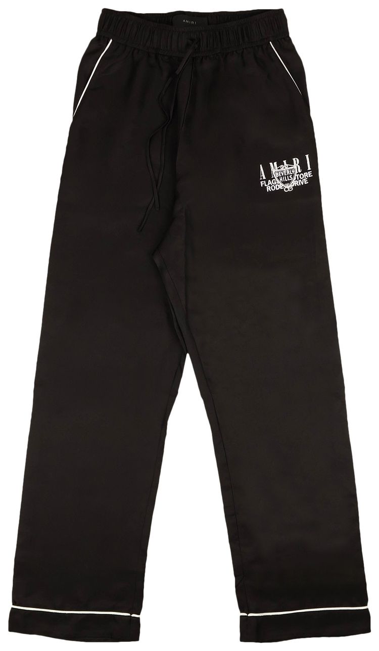Amiri Beverley Hills Embroidered Silk Pajama Pants Black