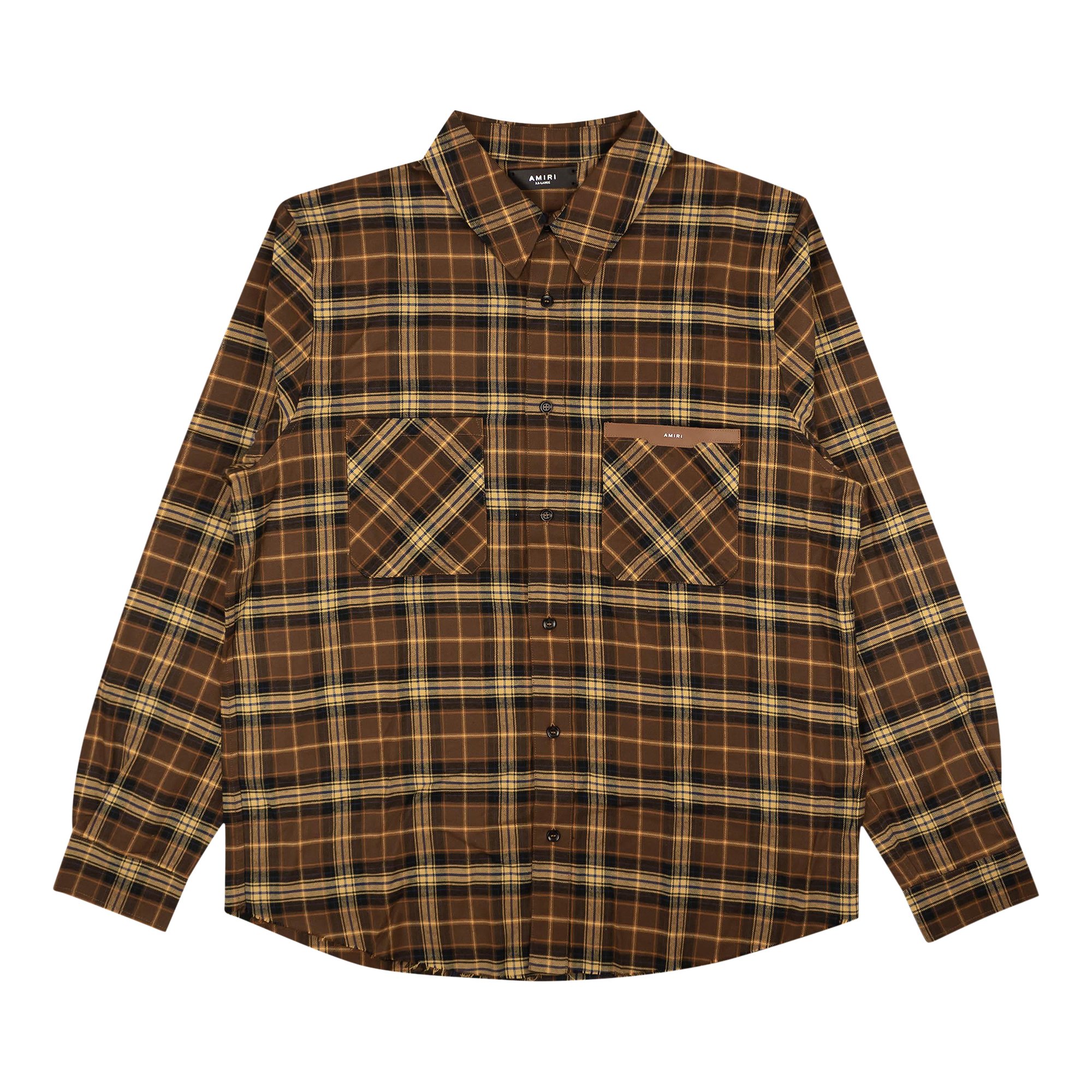 Amiri Leather Logo Flannel Button Down Shirt 'Brown'
