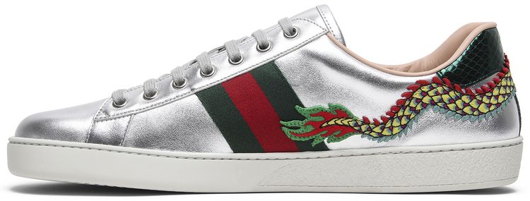 Gucci Ace Embroidered Silver Dragon