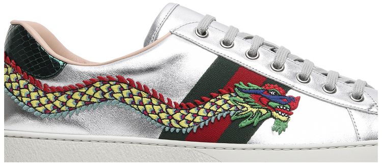 Gucci Ace Embroidered Silver Dragon
