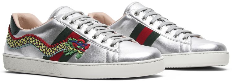 Gucci Ace Embroidered Silver Dragon
