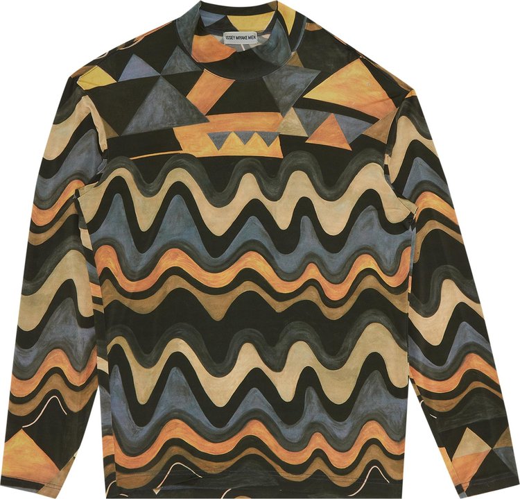 Issey Miyake Long-Sleeve Mock Neck Geometric Pattern Layering Shirt 'Multicolor'