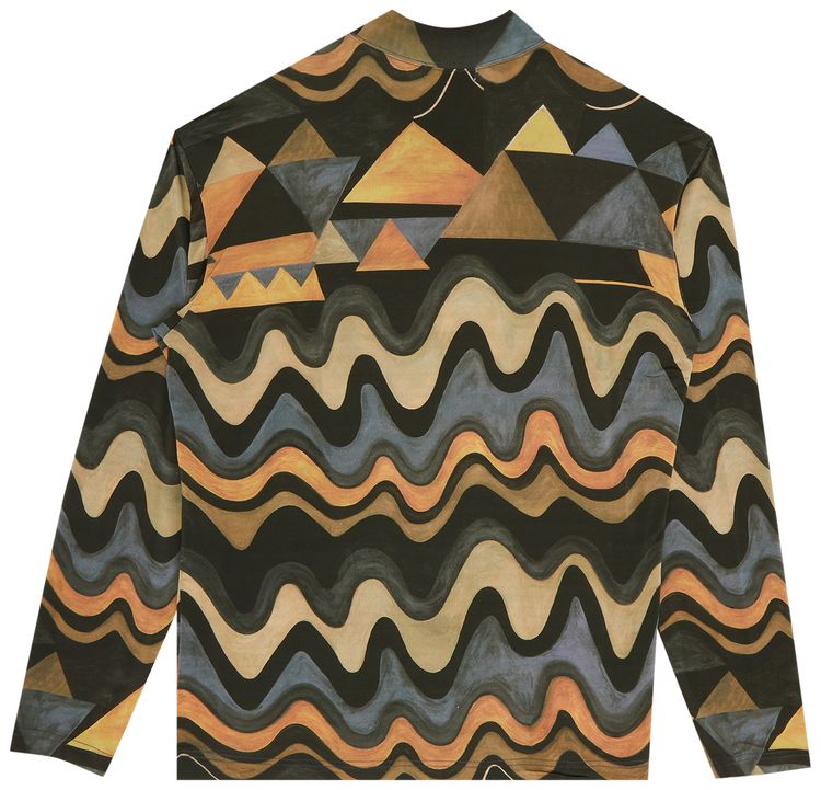 Issey Miyake Long Sleeve Mock Neck Geometric Pattern Layering Shirt Multicolor