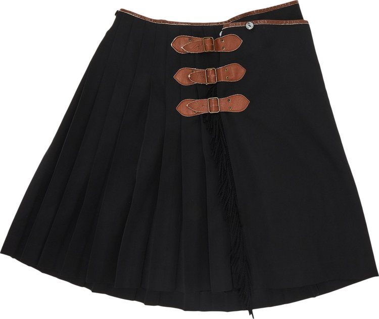 Jean Paul Gaultier Homme Pleated Leather Detail Skirt 'Black'