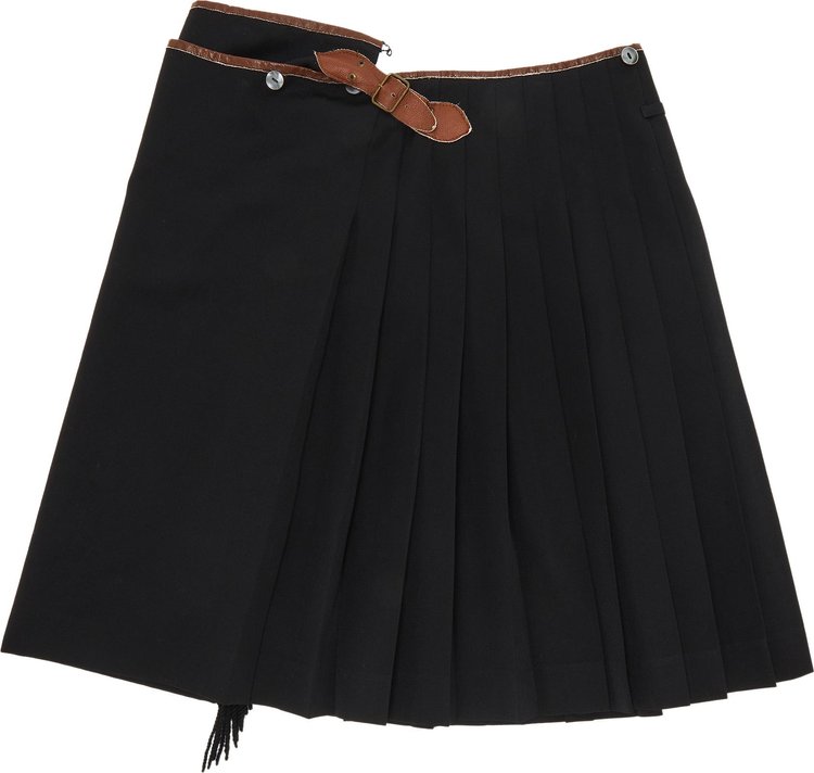 Jean Paul Gaultier Homme Pleated Leather Detail Skirt Black