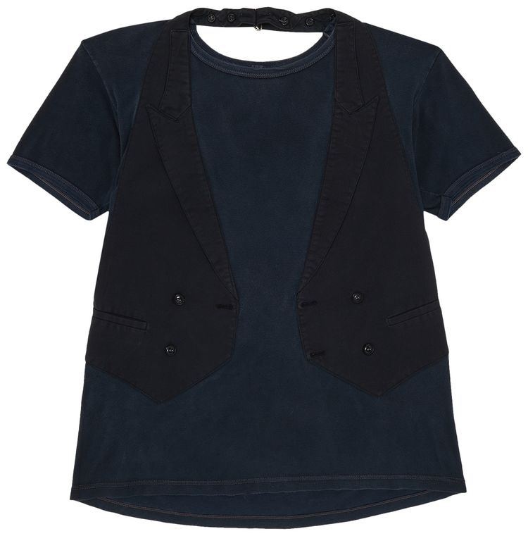 MM6 Maison Margiela Reconstructed Artisanal Vest T Shirt Navy