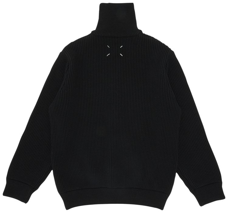 MM6 Maison Margiela Full Zip Ribbed Turtleneck Sweater Black