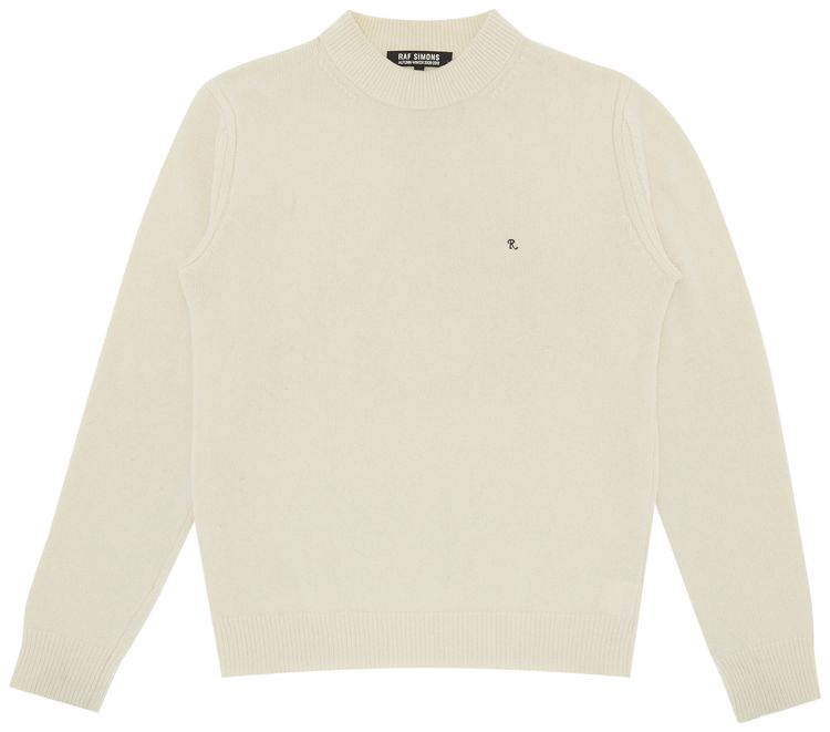 Raf Simons Wool Knit R Embroidery Mockneck Sweater Cream