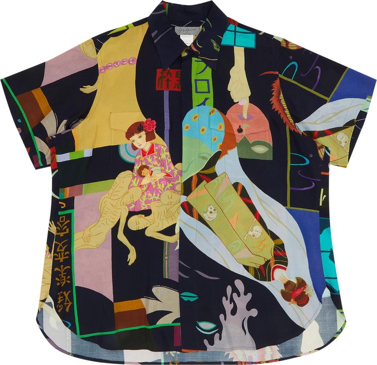 Yohji Yamamoto Pour Homme Printed Short-Sleeve Shirt 'Navy/Multicolor'
