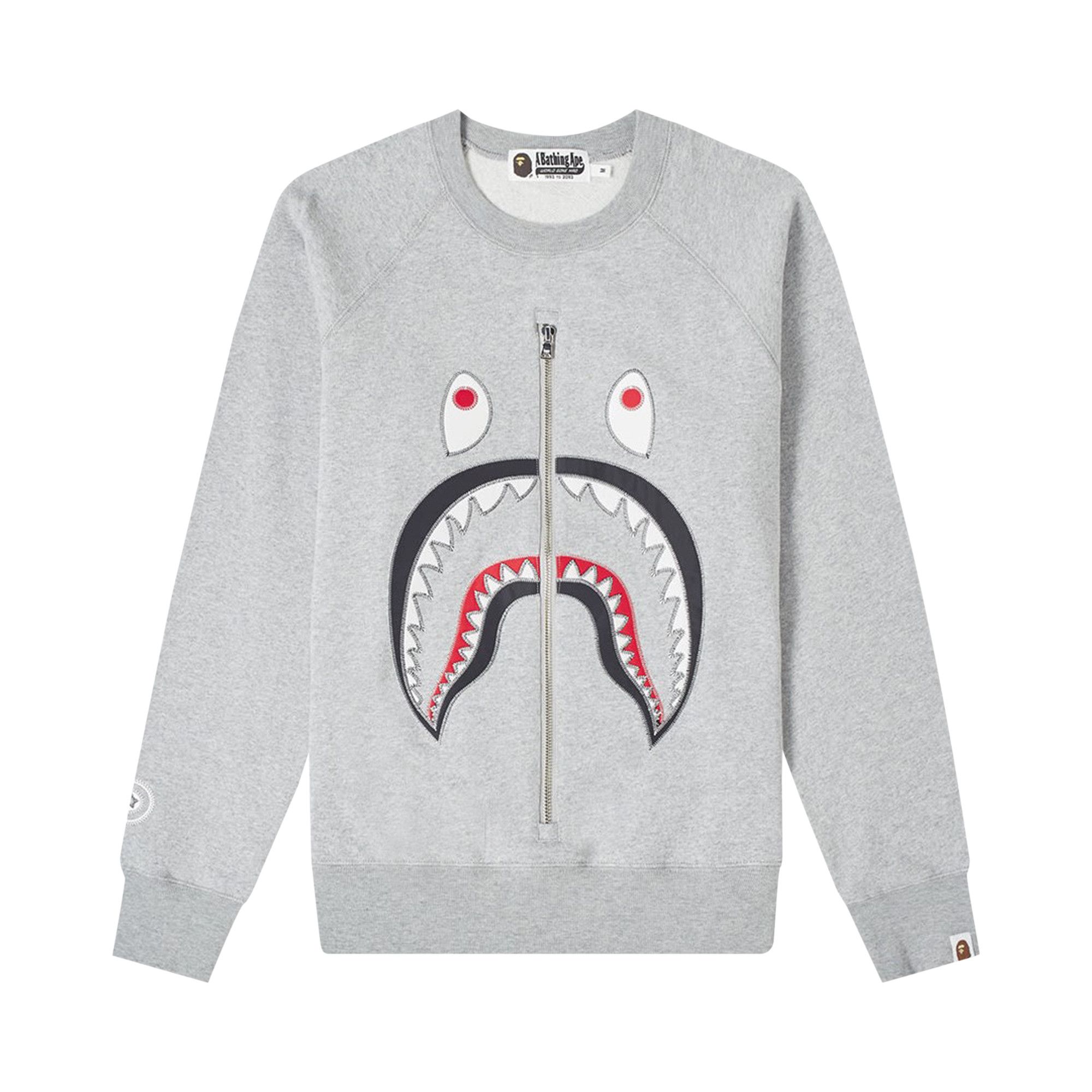 BAPE Shark Applique Metal Zip Crewneck Grey