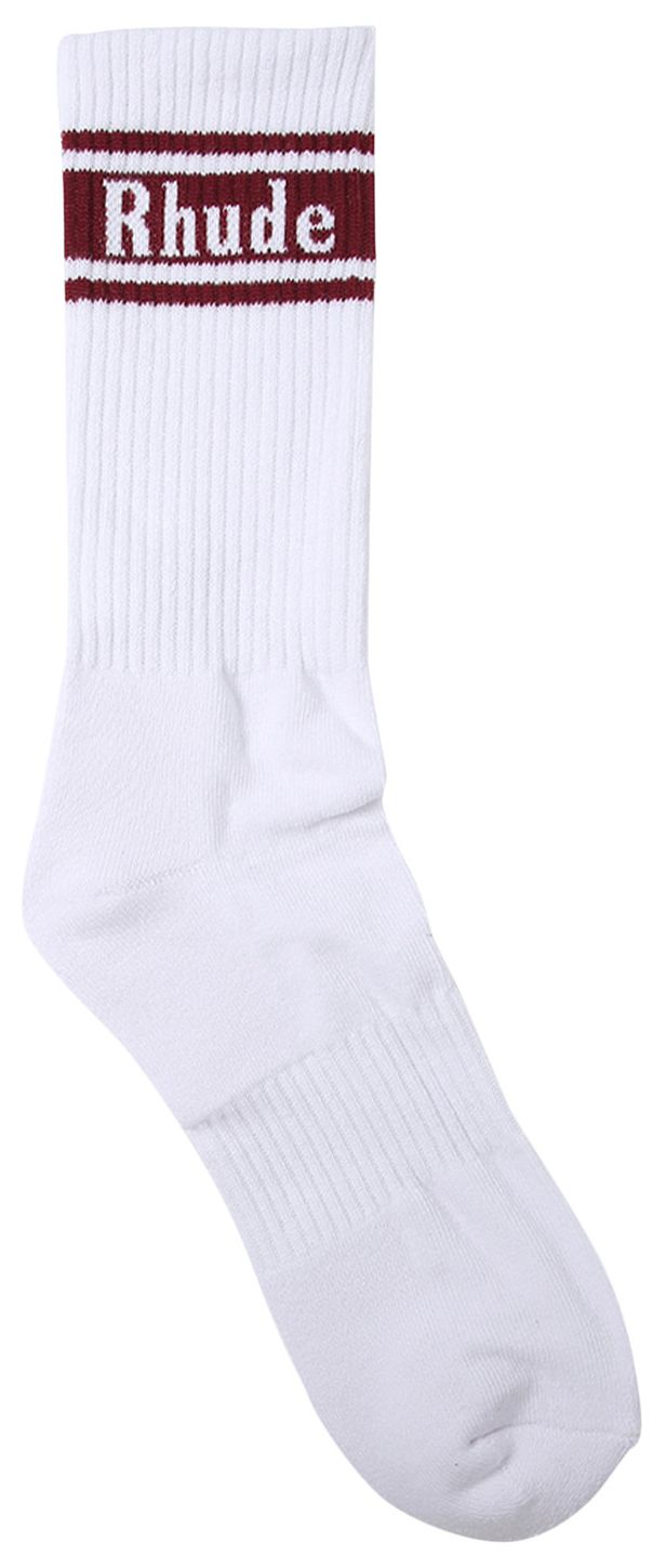 Rhude Stripe Logo Sock WhiteMaroon
