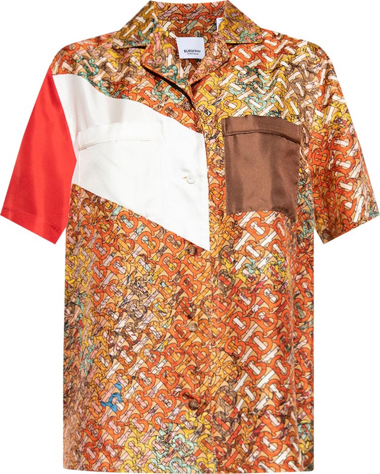 Burberry Monogram Map Print Silk Pyjama Shirt 'Bright Orange'