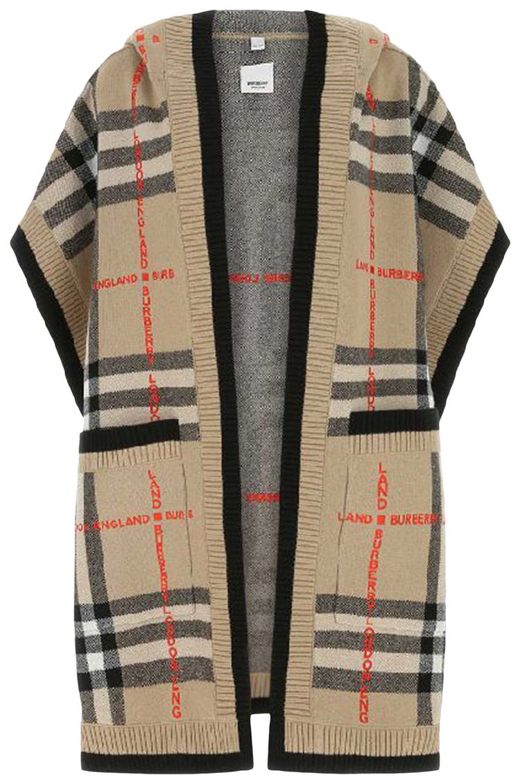 Burberry Check Wool Cashmere Hooded Cape Archive Beige