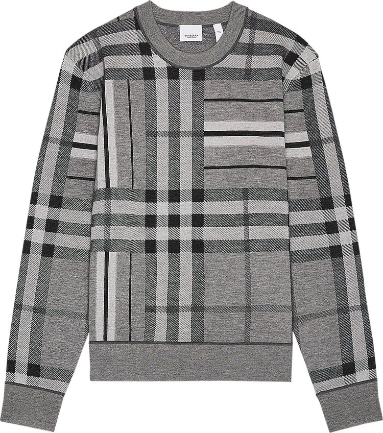 Burberry Check And Stripe Wool Jacquard Sweater 'Flint Melange'