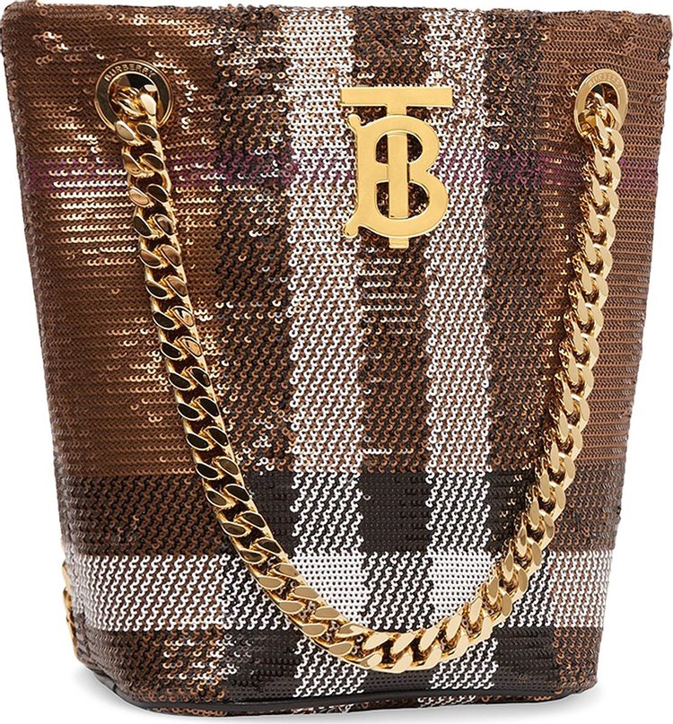 Burberry Lola Sequin Bucket Bag Dark Birch Brown