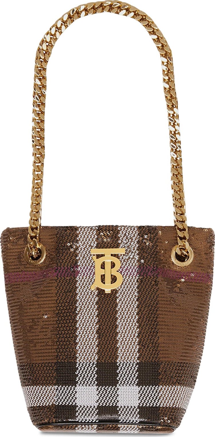 Burberry Lola Sequin Bucket Bag Dark Birch Brown