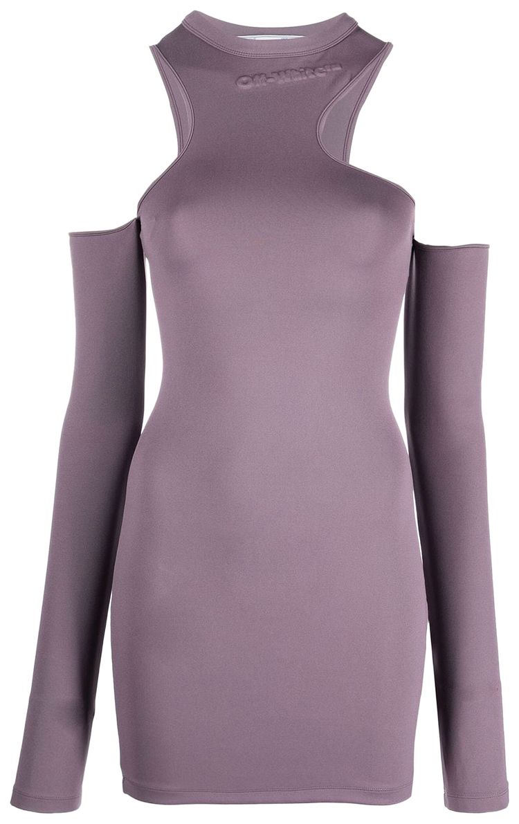 Off White Sleek Asymmetric Long Sleeve Mini Dress Violet