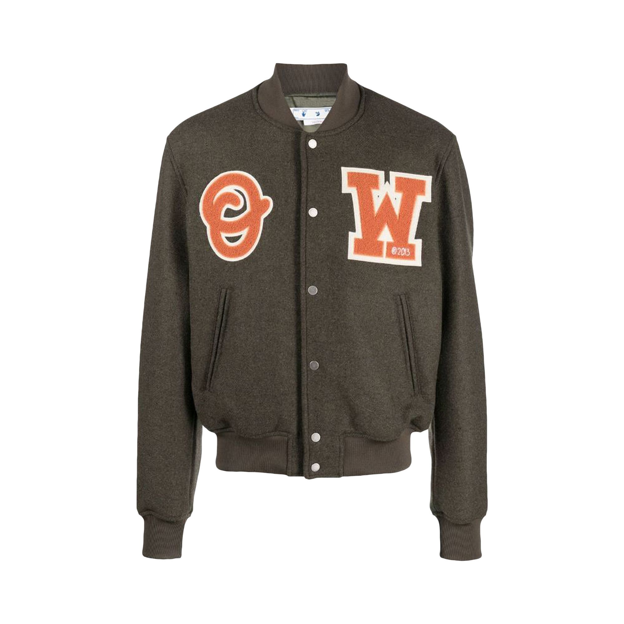 Buy Off-White OW Patch Varsity Jacket 'Army Green/Orange Buy Off-White OW Patch Varsity Jacket 'Army Green/Orange
