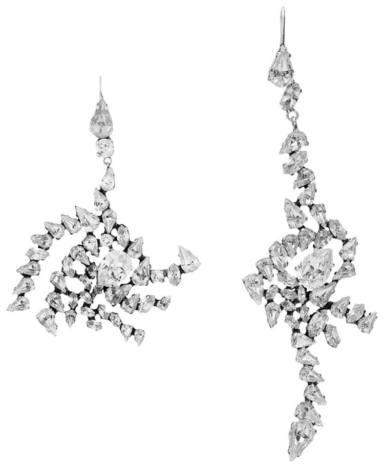 Saint Laurent Rhinestone Spiral Earrings Oxidized Silver
