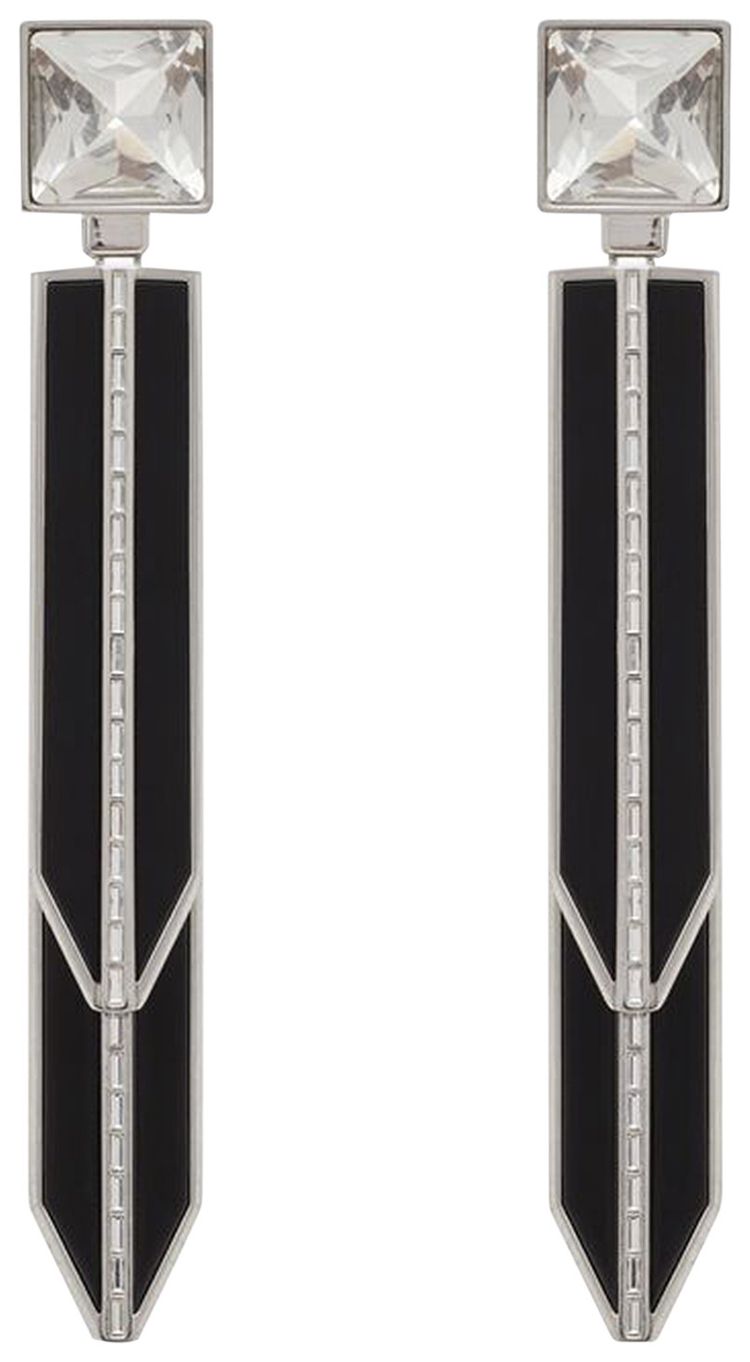 Saint Laurent Rhinestone Square And Spike Earrings Oxidised SilverBlack