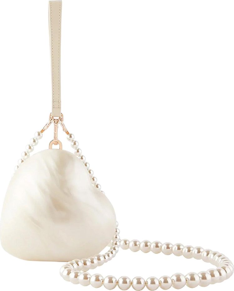 Simone Rocha Micro Heart With Pearl Strap And Leather Wristlet Bag 'Pearl'