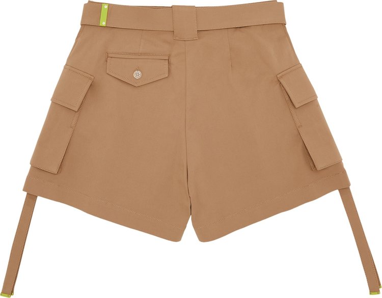 Off White Gabardine Cargo Shorts Camel