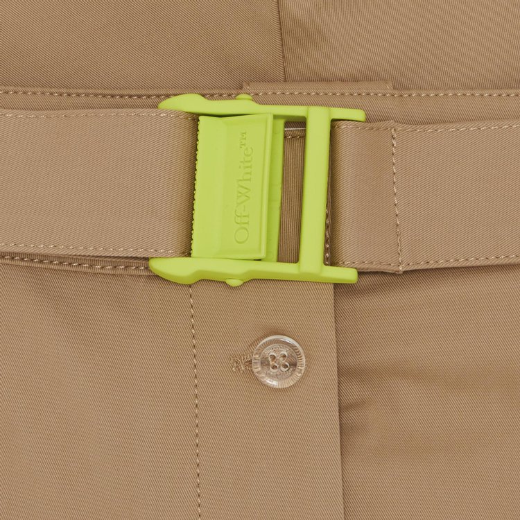 Off White Gabardine Cargo Shorts Camel