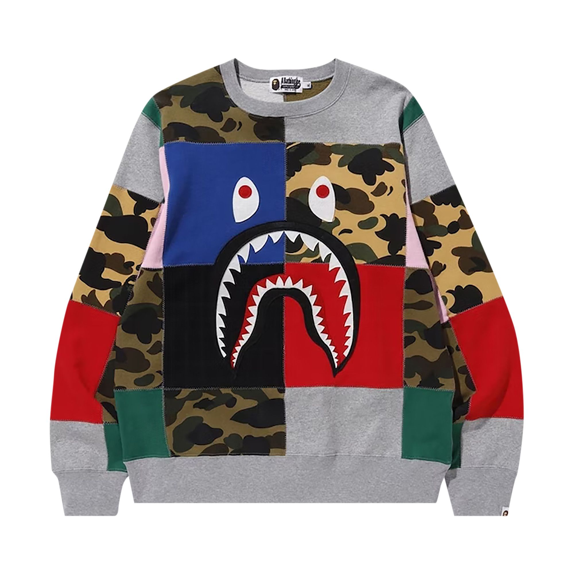 トップス bape patchwork shark crew neck sweat Buy BAPE Patchwork Shark Wide Crewneck 'Multicolor' - 1F70