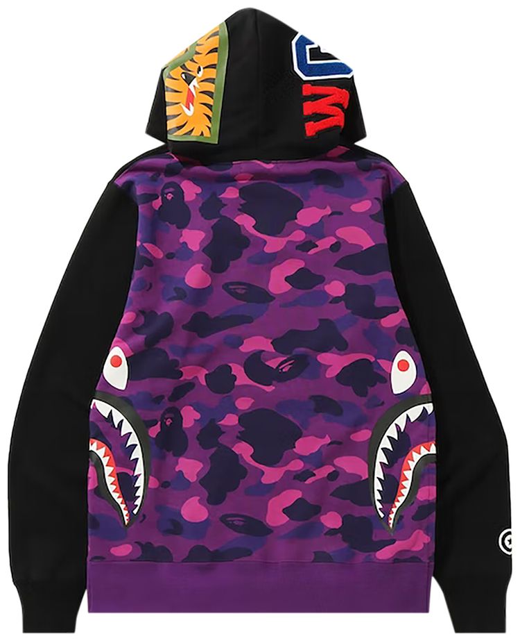 BAPE Shark Wide Side Zip Pullover Hoodie BlackPurple
