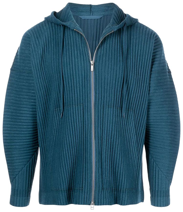 Homme Plisse Issey Miyake Cotton Surface Pleated Hoodie Blue