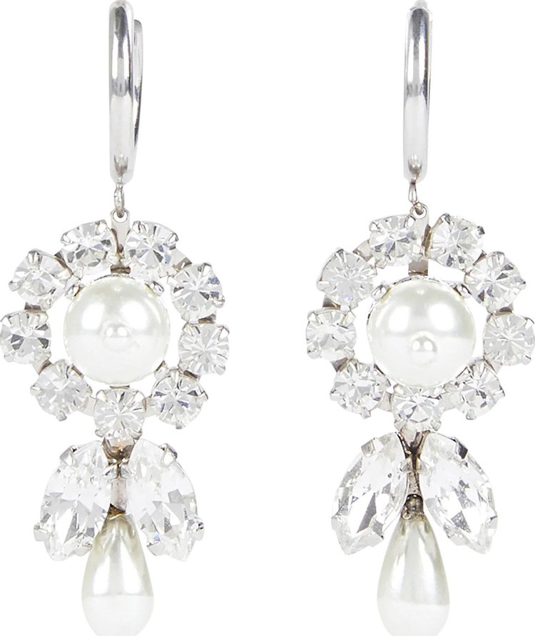 Simone Rocha Flower Drop Hoop Earrings 'Crystal'