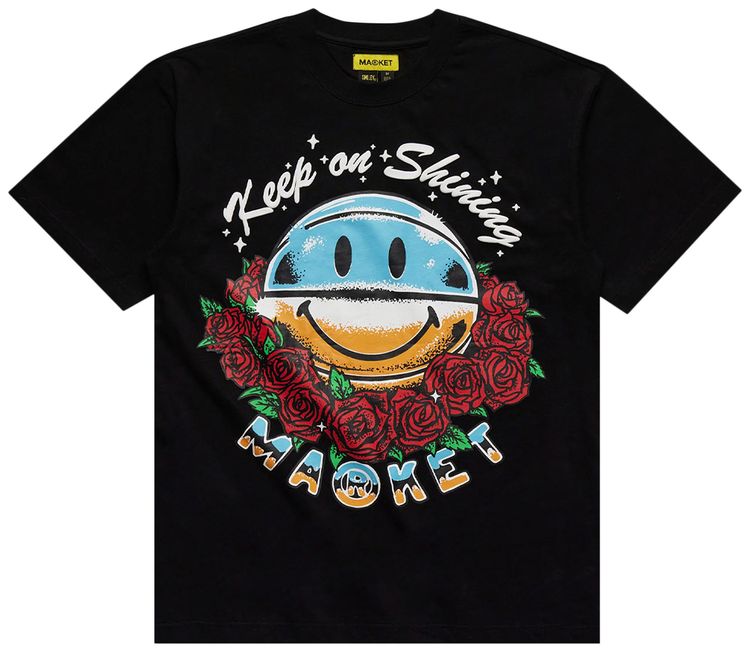Market Smiley Keep On Shining T Shirt Black