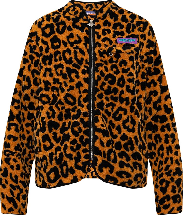 Just Don Leopard Print Fleece Jacket 'Orange/Brown'