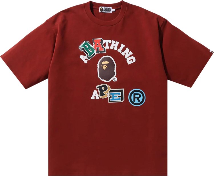 BAPE Multi Fonts Relaxed Fit College Heavy Weight Tee 'Burgundy'