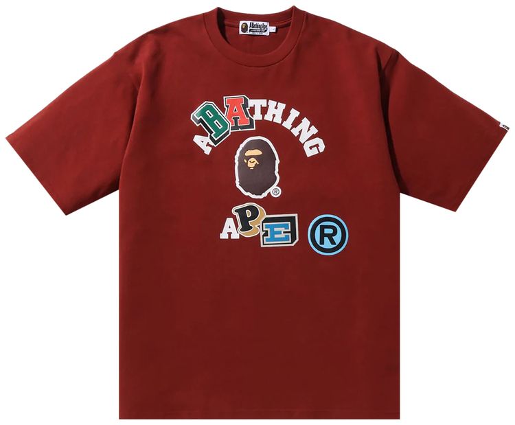 BAPE Multi Fonts Relaxed Fit College Heavy Weight Tee Burgundy