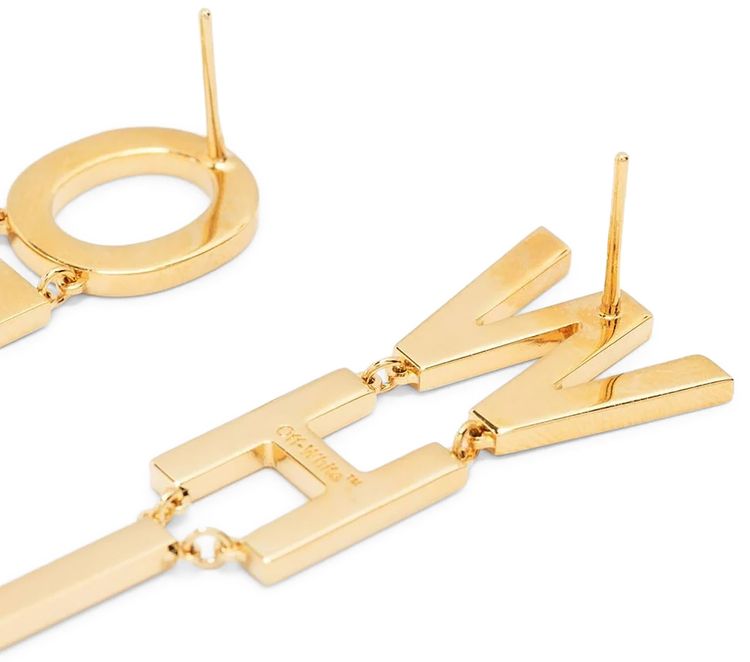 Off White Logo Lettering Earrings Gold