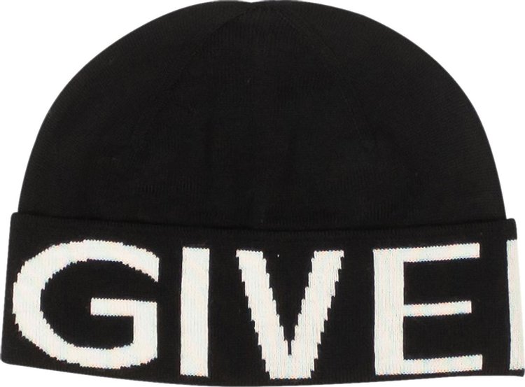 Givenchy Intarsia Knit Logo Beanie Hat 'Black'