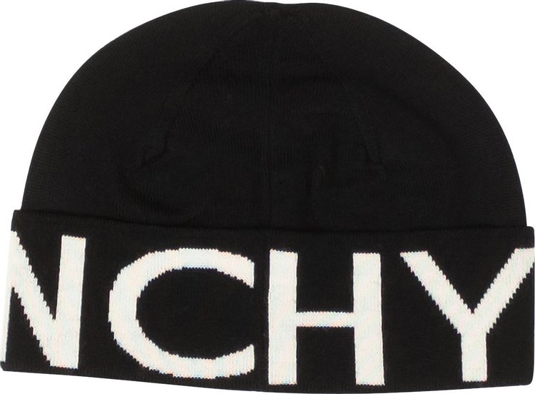 Givenchy Intarsia Knit Logo Beanie Hat Black