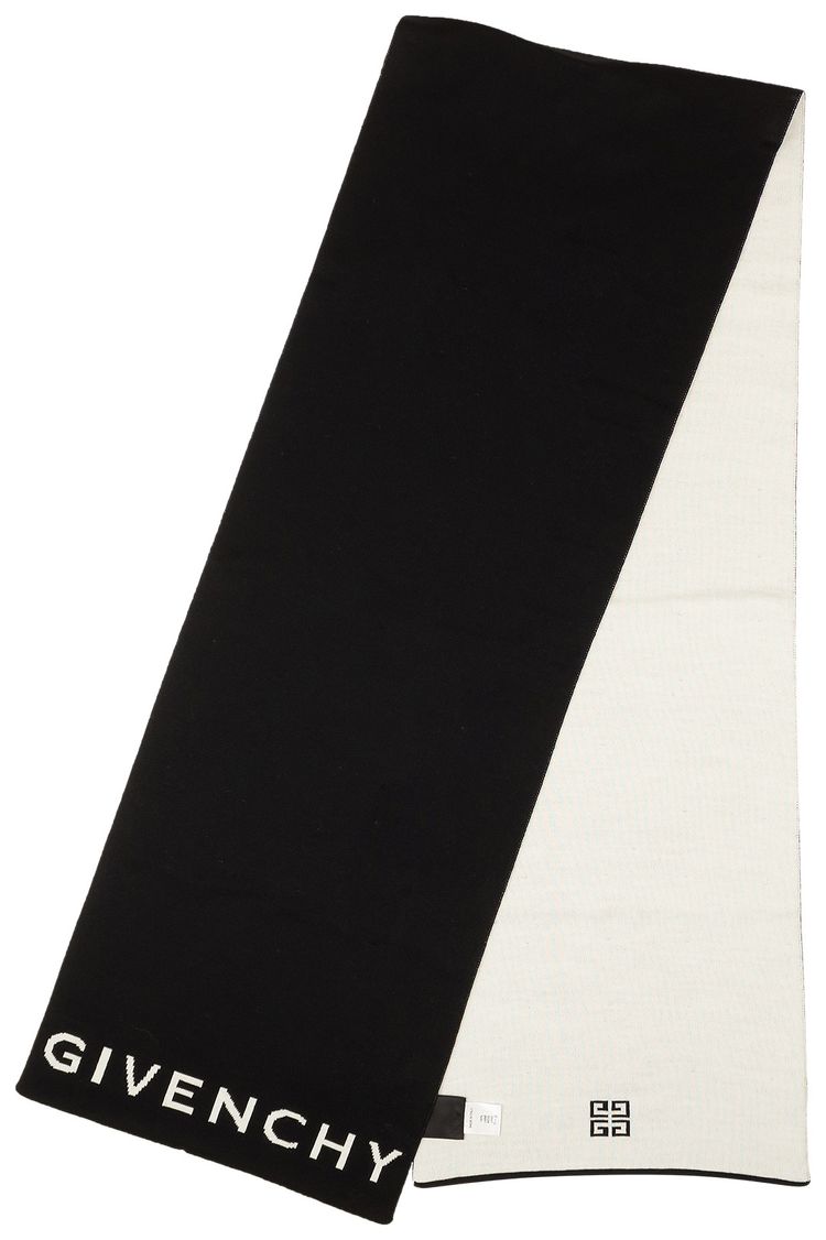 Givenchy Logo Embroidered Wool Knit Scarf Black