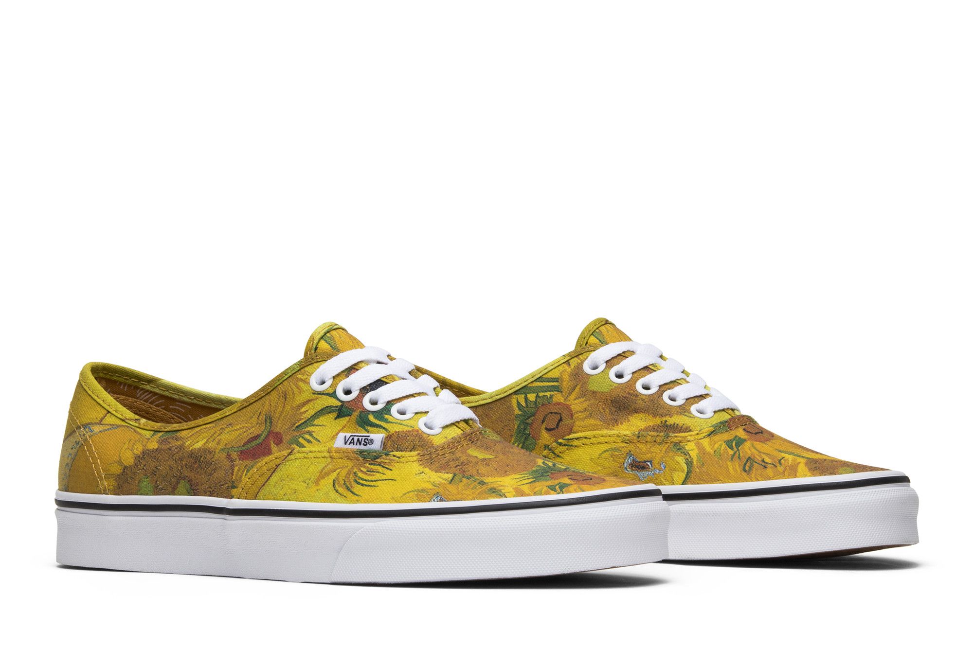 Black and white vans with sunflowers top