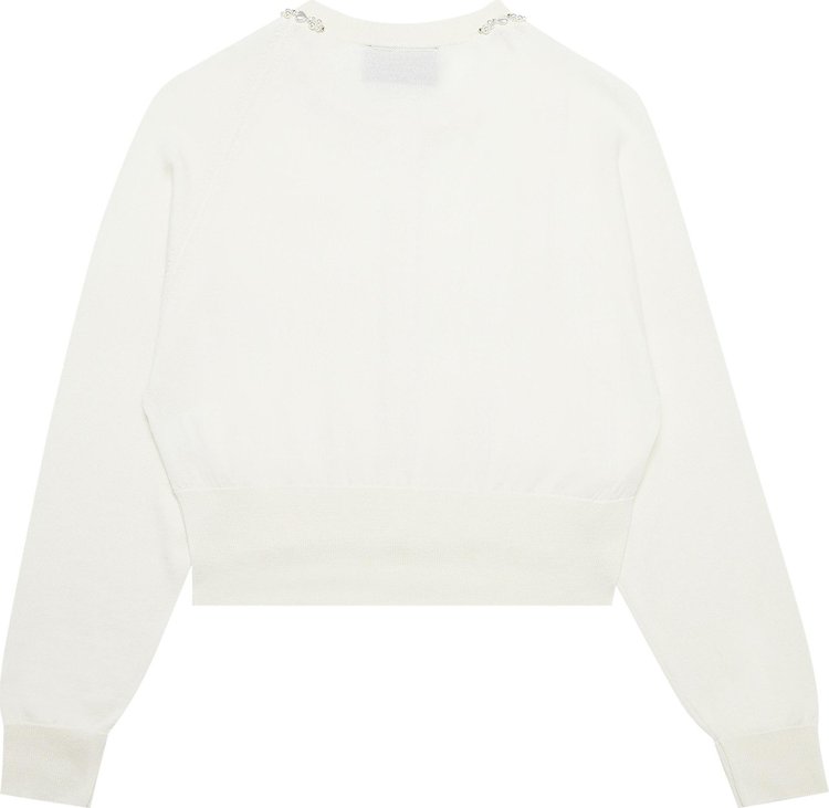 Simone Rocha Long Sleeve Fitted Cropped Cardigan With Beading Cream