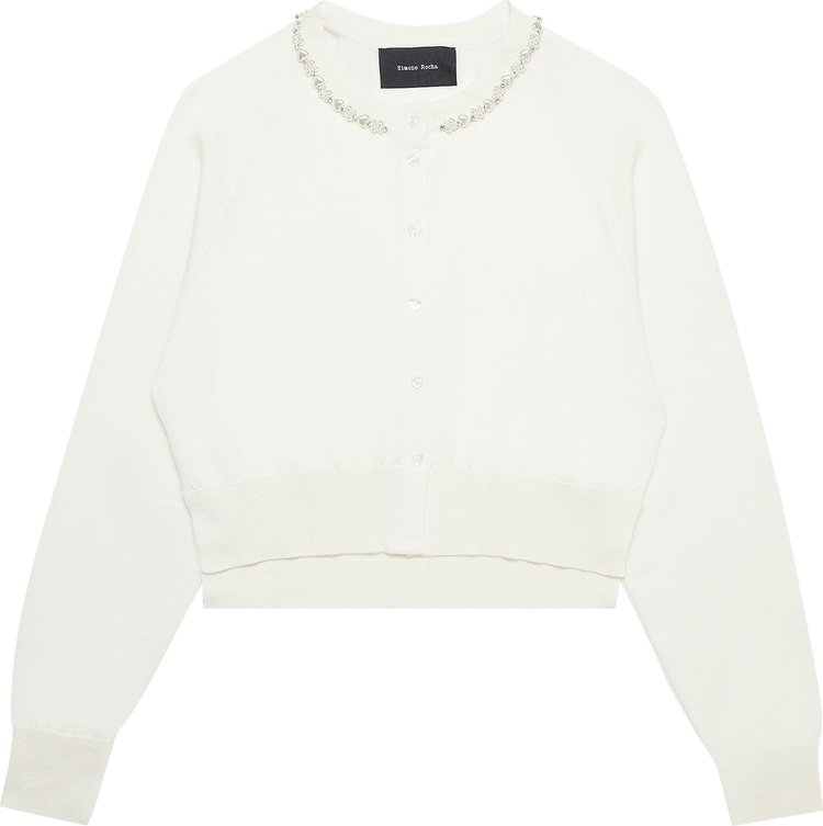 Simone Rocha Long Sleeve Fitted Cropped Cardigan With Beading Cream